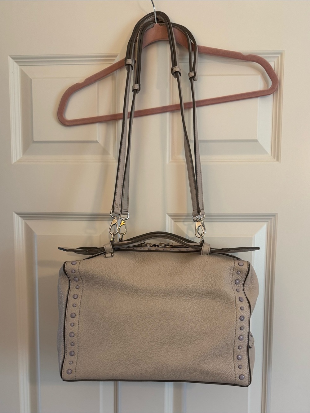 Tod’s Women's Taupe Gray Leather Shoulder Bag with Stud Detailing